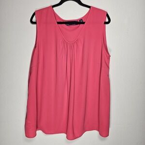 Susan Graver Womens 3X Knit Tank Pink Gathered Front Neckline Comfort Spring‎